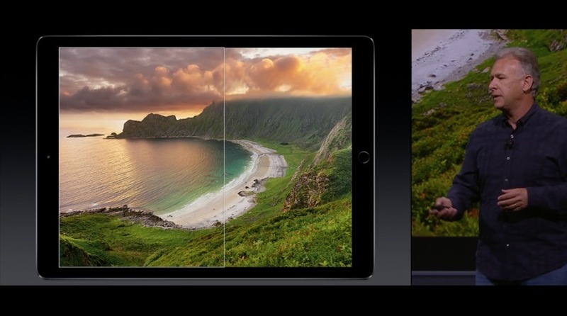 Ekrandaki beyaz kutu iPad Air 2'nin ekranını temsil ediyor. iPad Pro, Air 2'den %78 daha fazla piksele sahip.